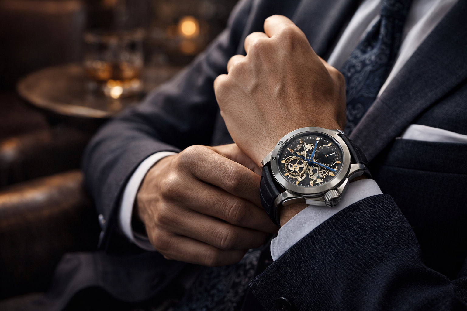 Luxury watch lifestyle scene with refined setting