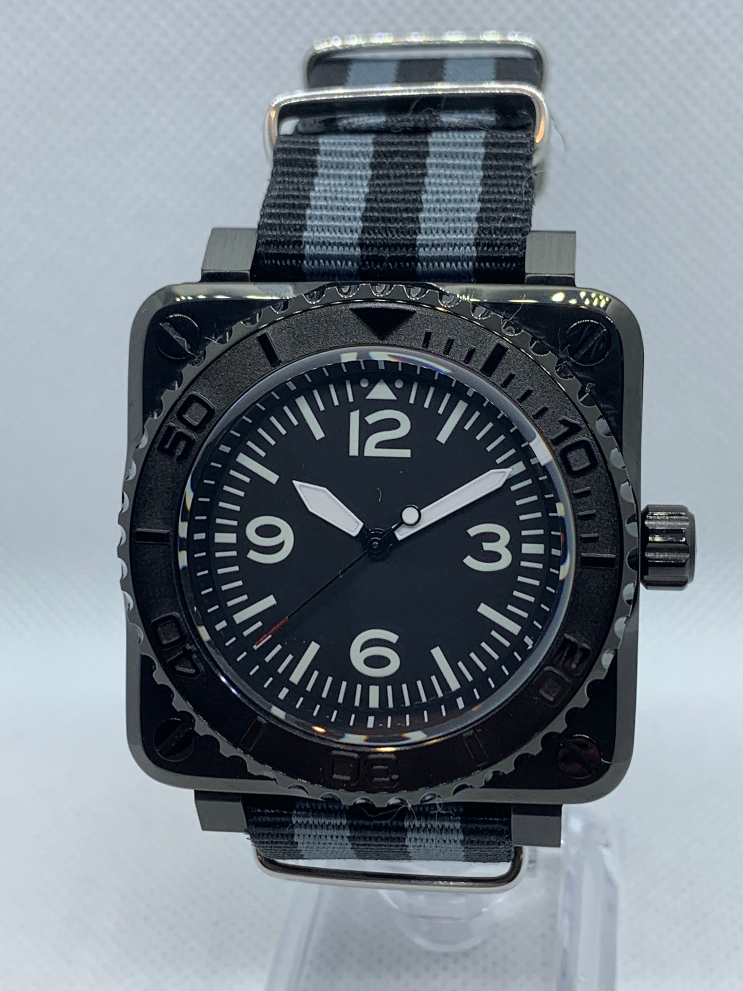 Men's Black 42MM Square Case Watch with Aviator Dial, and Seiko NH35 Automatic movement