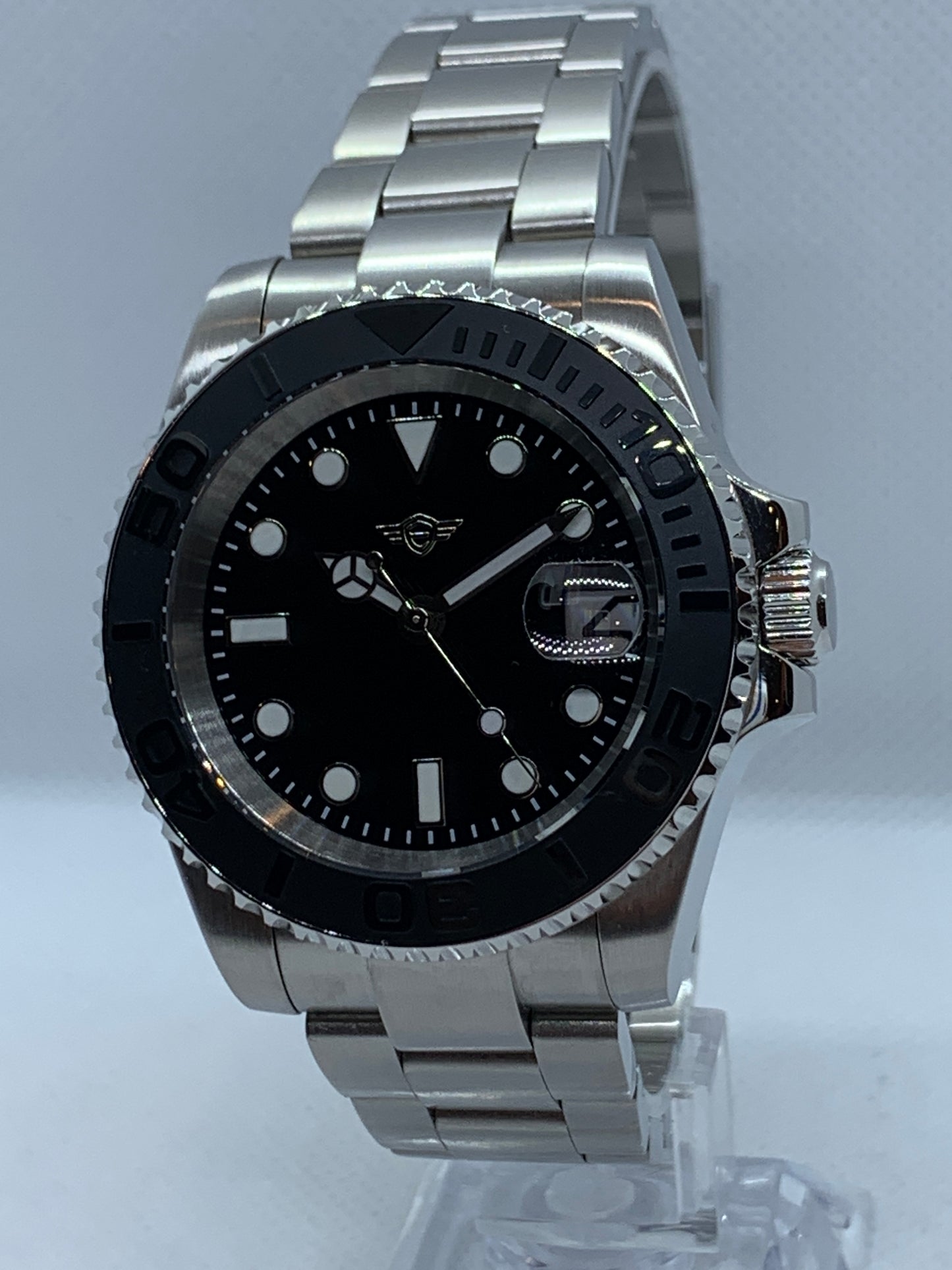 Men's 40MM Custom Watch, Yachtmaster Style, Black Dial, Sapphire Crystal, Oyster Bracelet