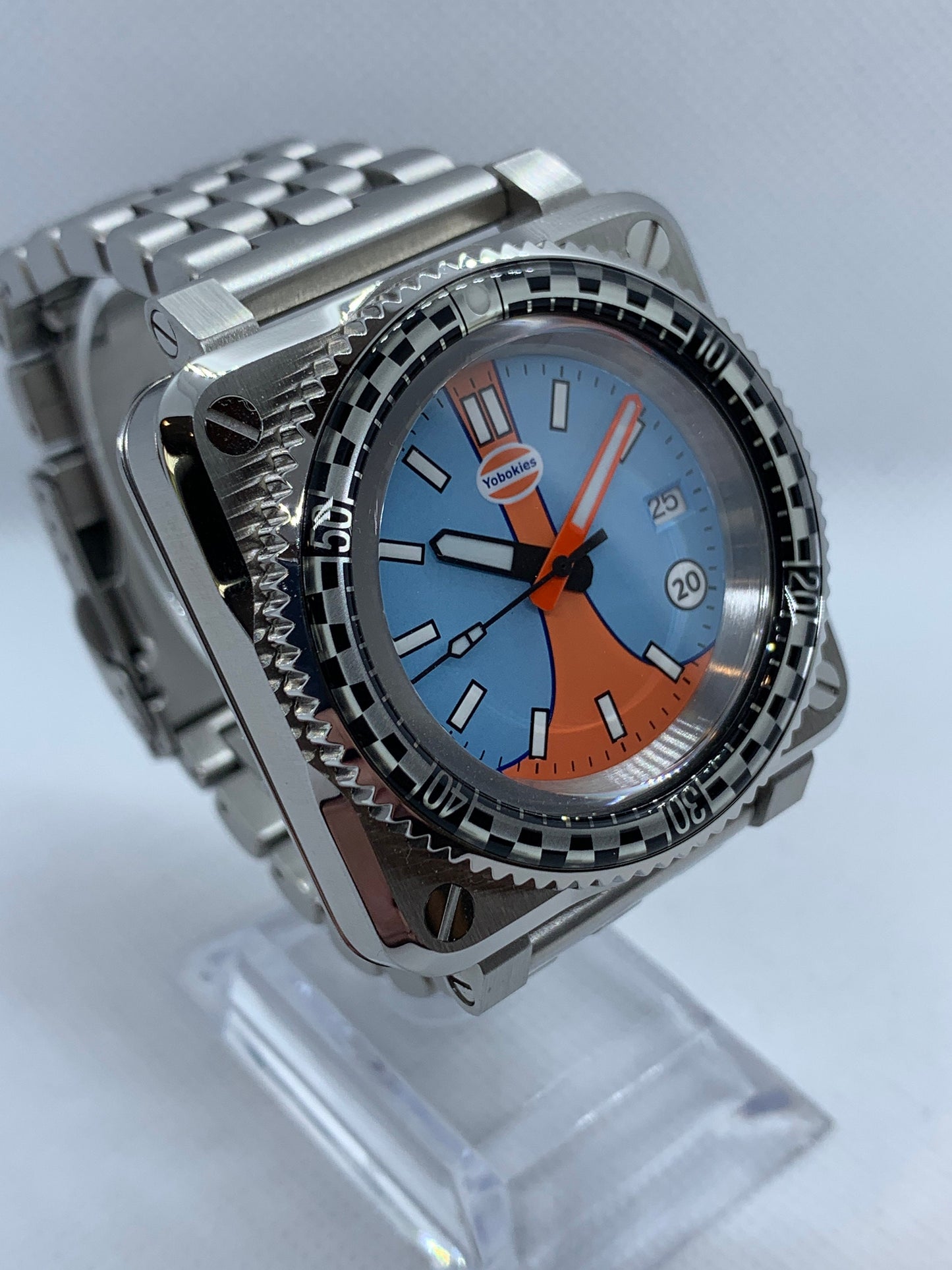 Men's 42MM Custom Square Case Watch with Gulf Racing Dial, and Seiko NH35 Automatic movement