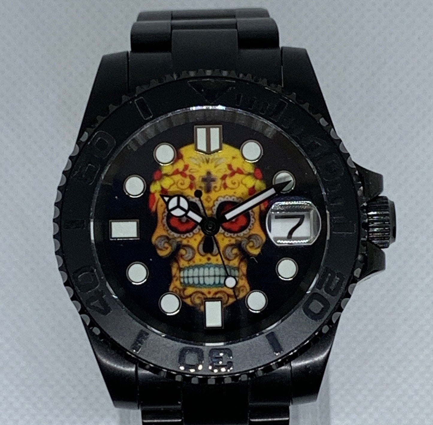 Men's 40MM Custom Watch with Sugar Skull Dial, Seiko NH35 Automatic Movement, Sapphire Crystal