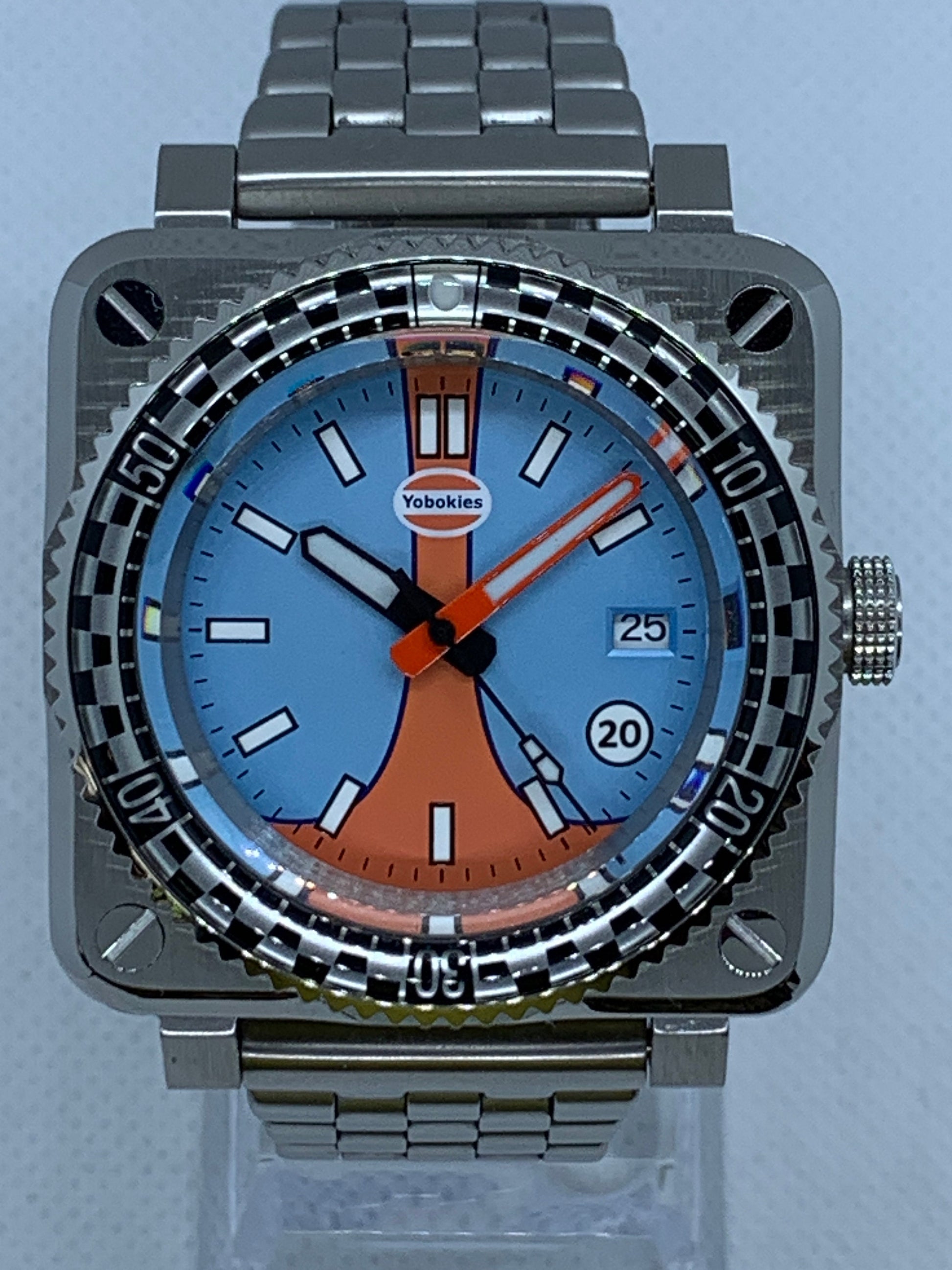 Men's 42MM Custom Square Case Watch with Gulf Racing Dial, and Seiko NH35 Automatic movement