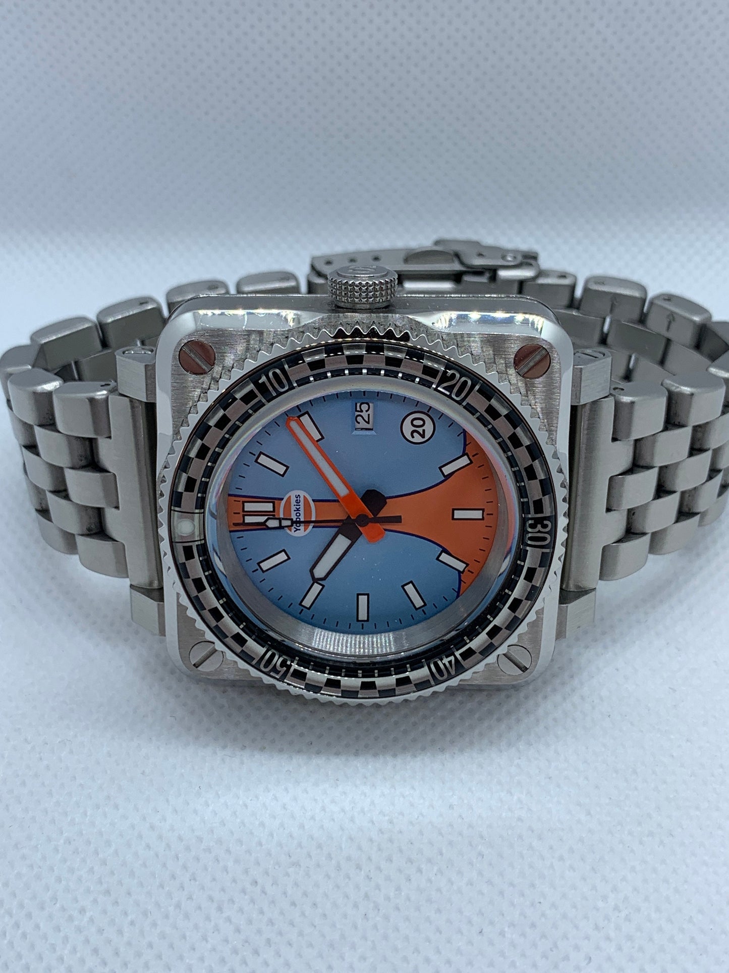 Men's 42MM Custom Square Case Watch with Gulf Racing Dial, and Seiko NH35 Automatic movement